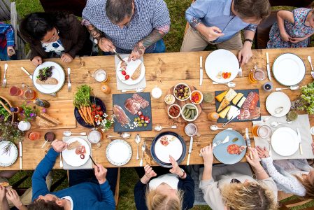 Outdoor family dining gathering feast